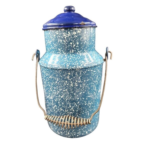 Vintage Blue Enamelware Graniteware Cream Milk Can, Perfect Canister Size - Picture 1 of 12